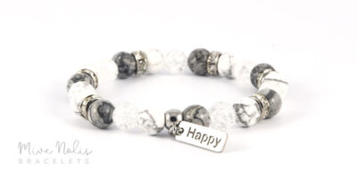 hegyikristály-howlit-képjáspis ásványkarkötő nemesacél medállal