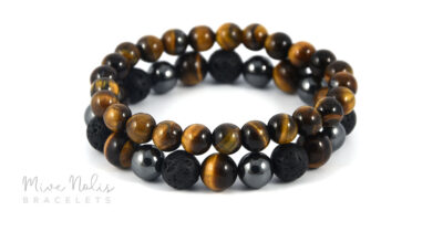 tigrisszem-lávakő-hematit ásványkarkötő szett