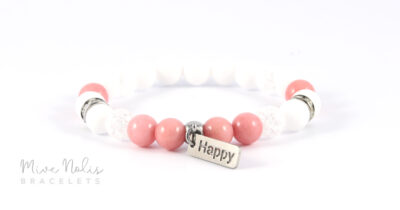 barack és fehér jade-hegyikristály nemesacél ásványkarkötő