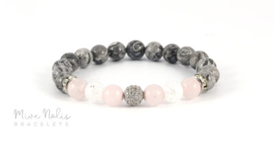 hegyikristály-képjáspis-rózsakvarc-cirkónia-nemesacél ásványkarkötő